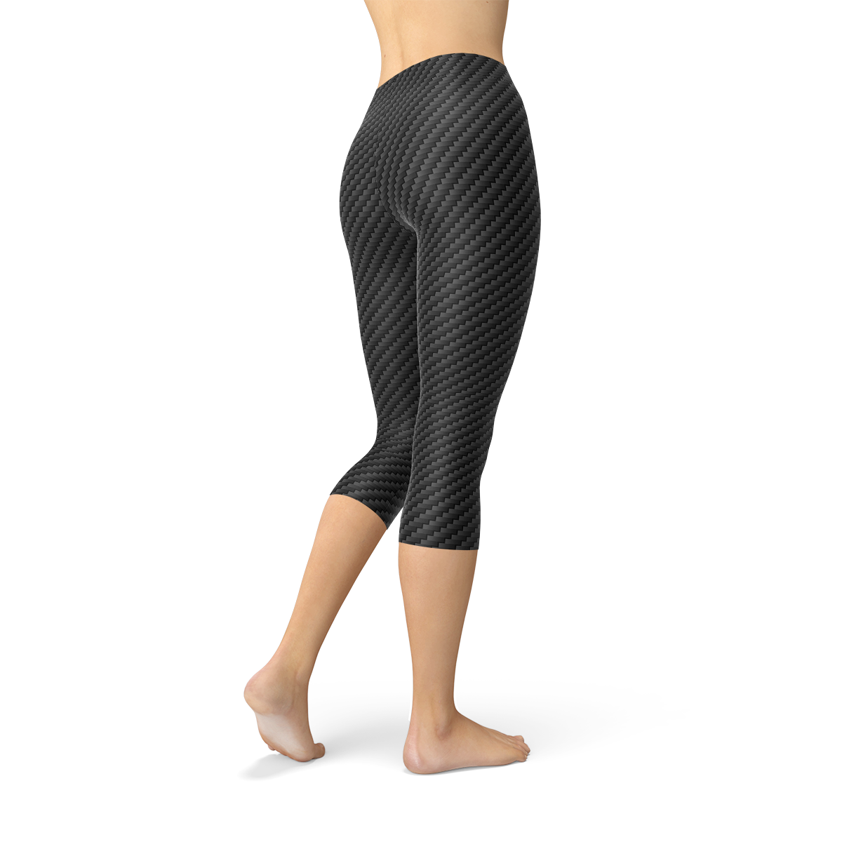 Womens Black Carbon Fiber Capri Leggings